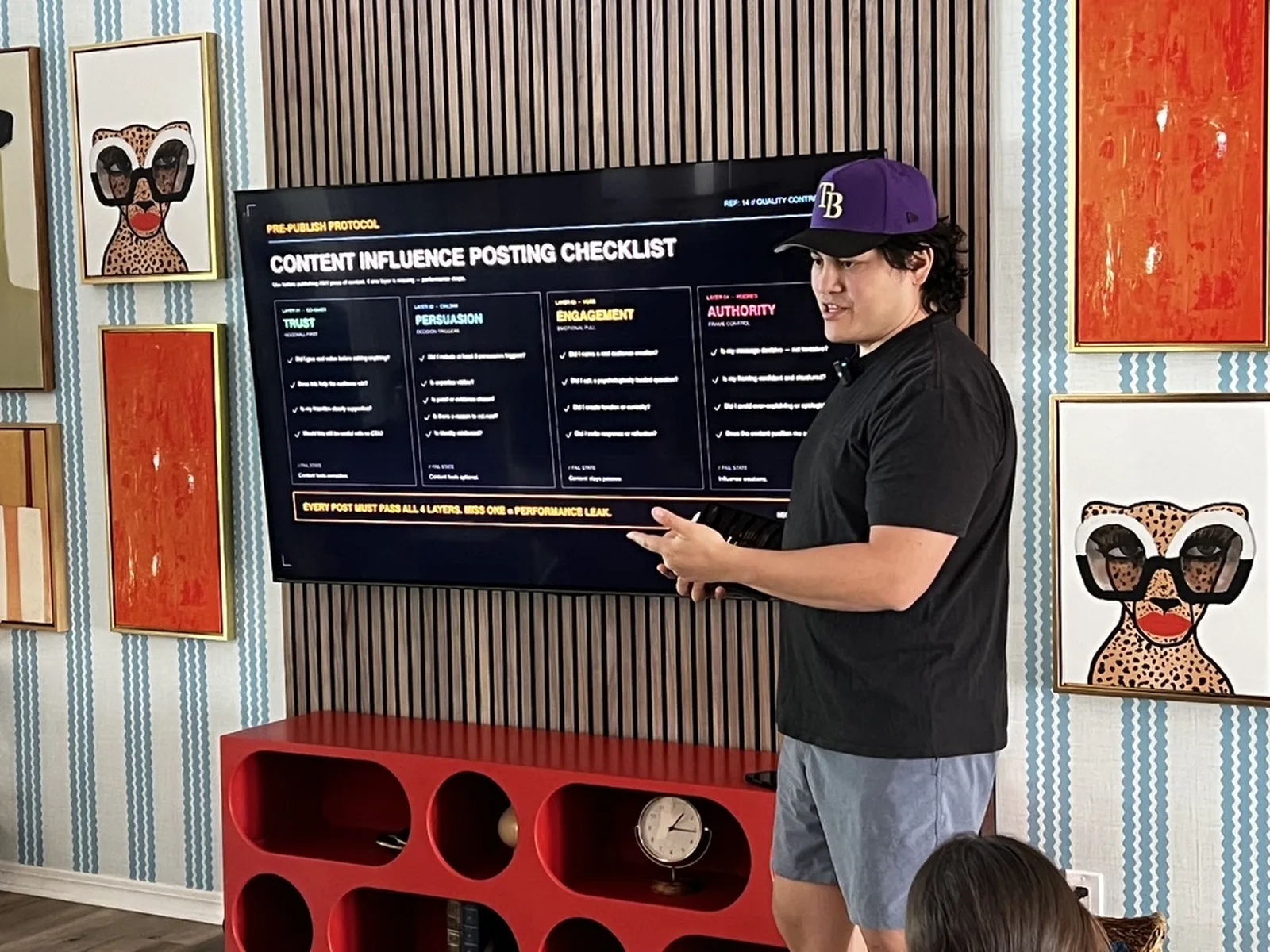 Jake Campos walking a room through a content posting checklist